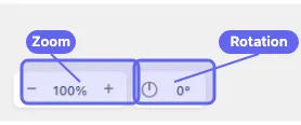 Bottom-left controls — Zoom on the left, Rotation on the right