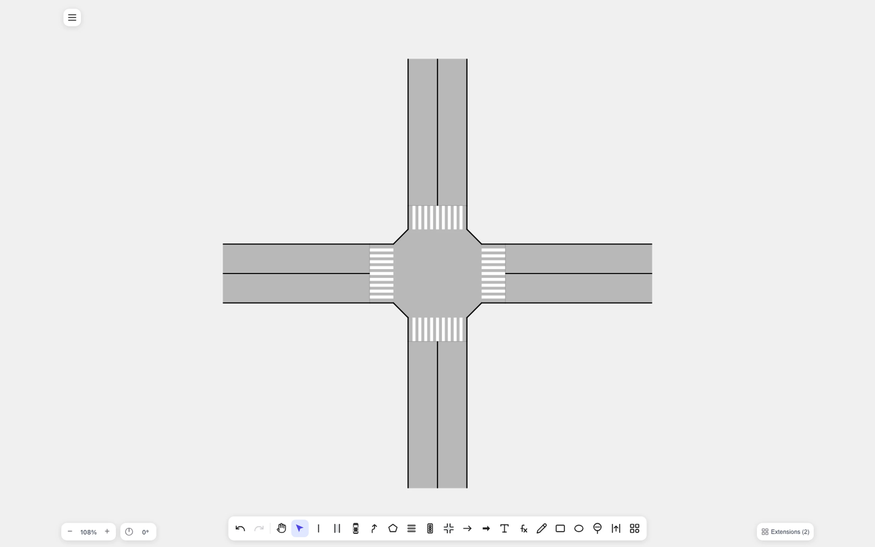 Four-leg intersection, standard width, one lane per side