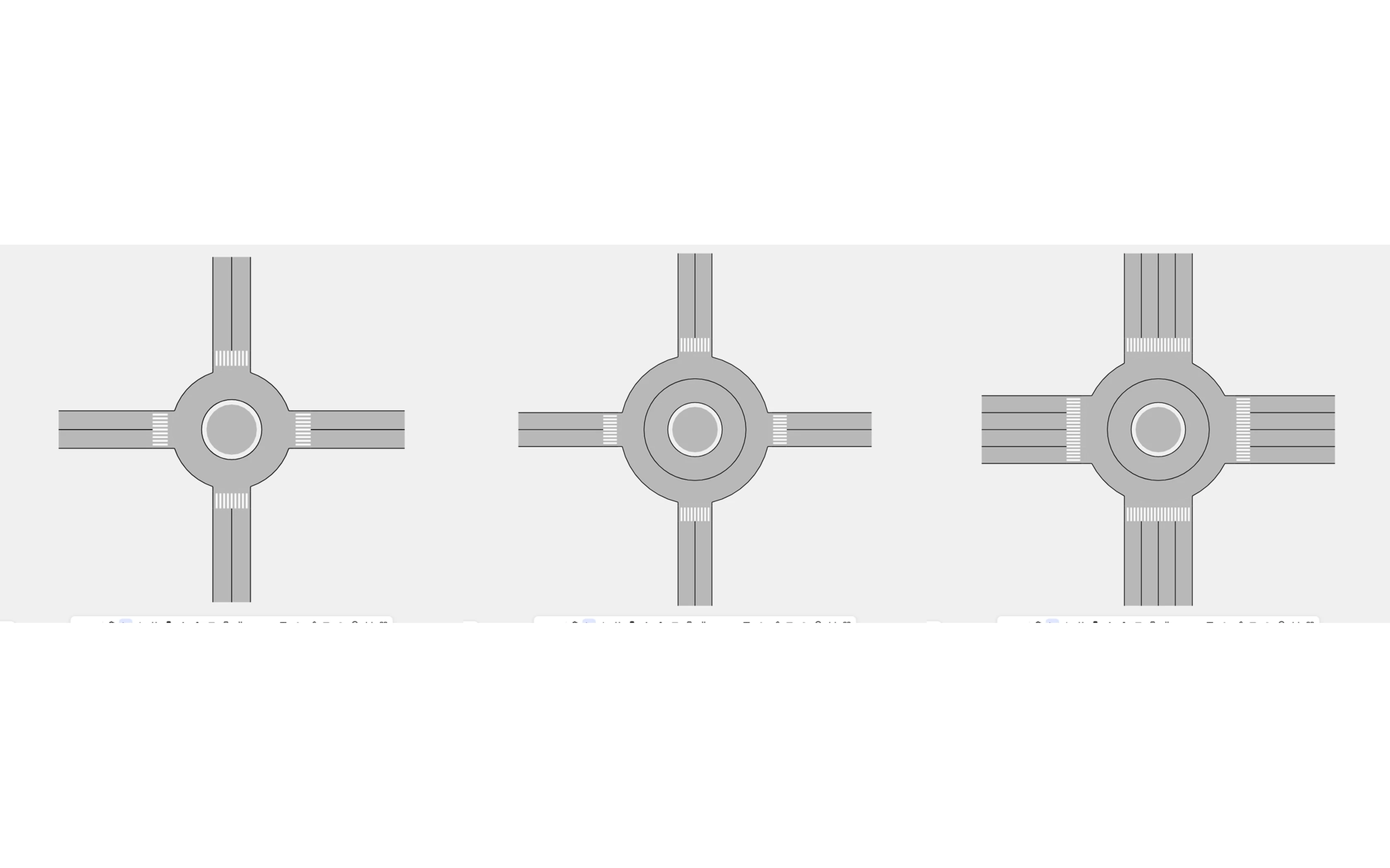 Ring 1, Ring 2, and two approach lanes with two circulating lanes