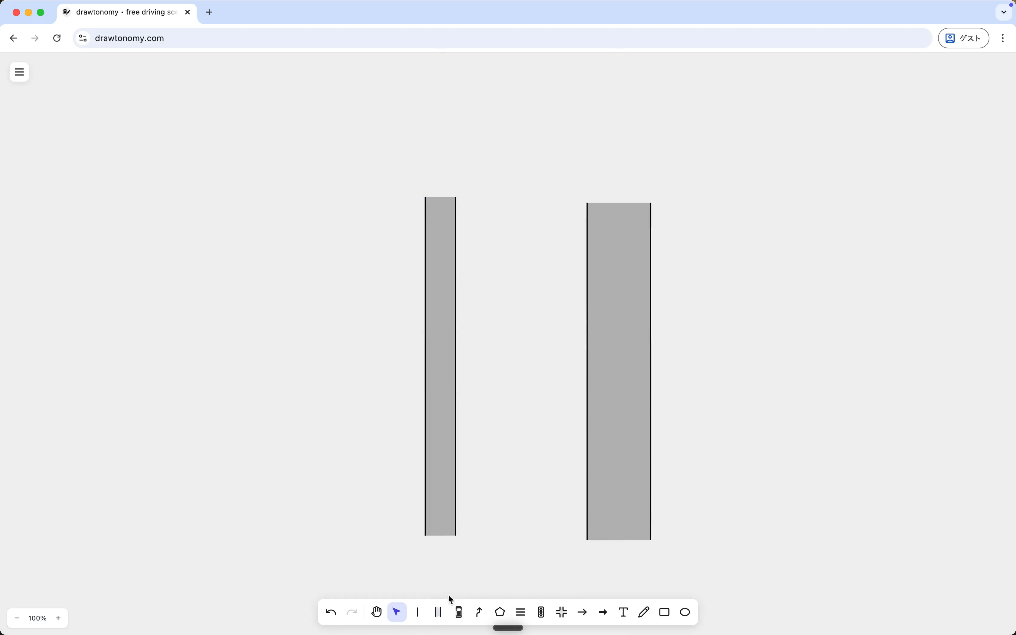 Two lanes drawn from centerlines